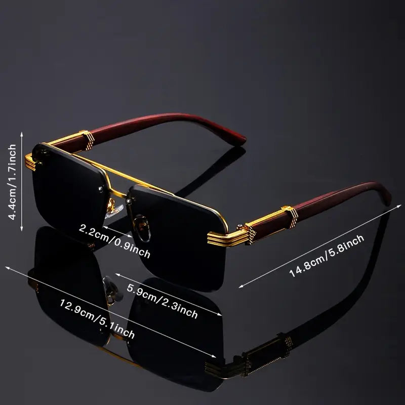 🕶️ 2PCS  Frameless Fashion Glasses – Unisex Classic  Eyewear with Wooden Pattern Temples 🌿✨