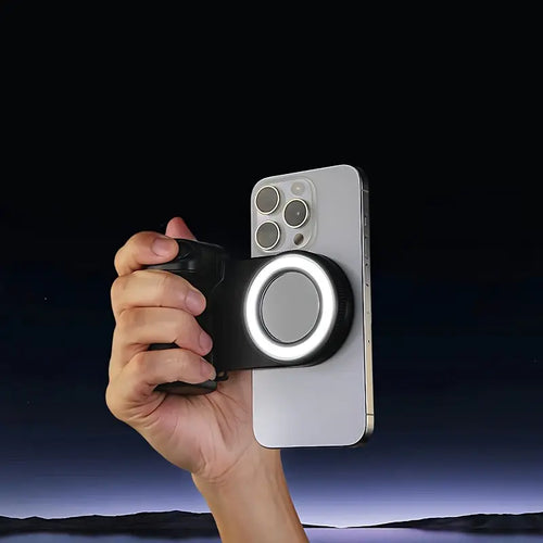 Magnetic Phone Camera Handle – 360° Rotating, Self-Lighting, and Remote-Controlled!