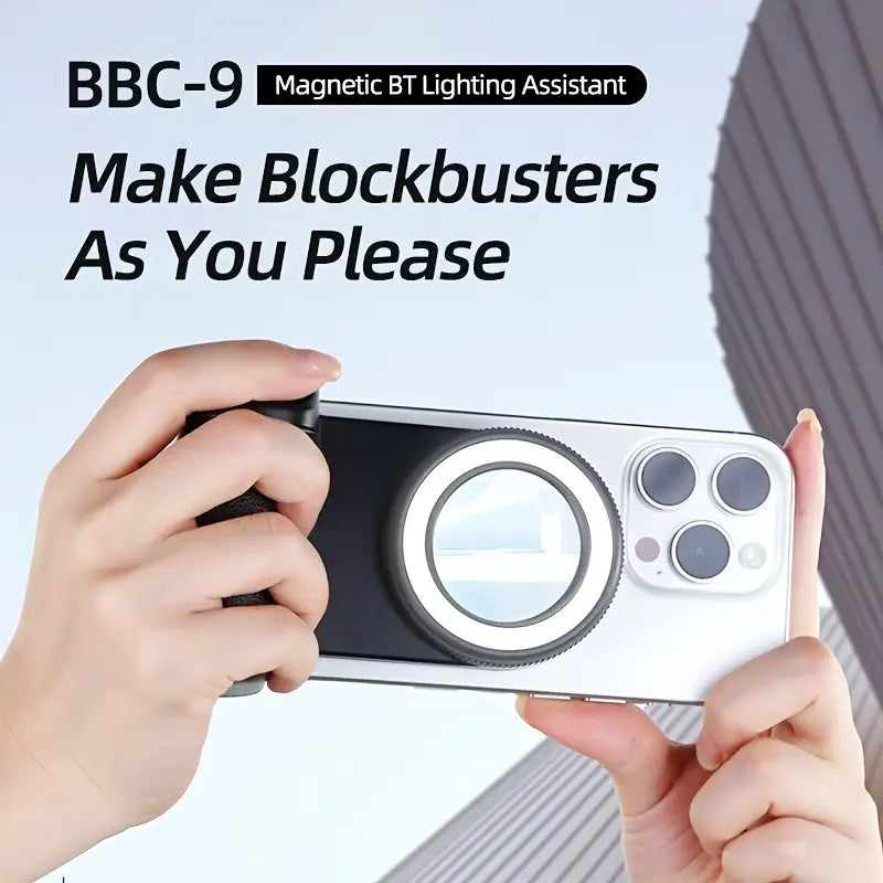 Magnetic Phone Camera Handle – 360° Rotating, Self-Lighting, and Remote-Controlled!