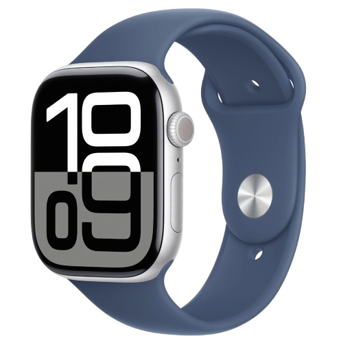 🕒  Pro Series 10 Watch – 46mm Silver Aluminum with Denim Sport Band ⌚💙