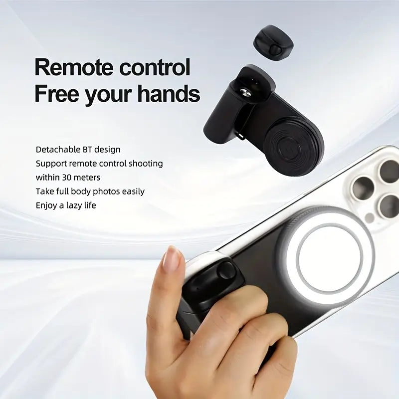 Magnetic Phone Camera Handle – 360° Rotating, Self-Lighting, and Remote-Controlled!